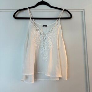 Brandy Melville Embroidered Lace Cropped Camisole, White